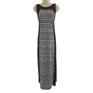 R&M Richards Black & White Panel Front Long Gown Maxi Dress Size 14 Sleeveless